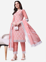 Thumbnail for Lucknawi Embroidered Kurta With Pant & Dupatta Set, Multicolor - Hiral Fashion - Distacart