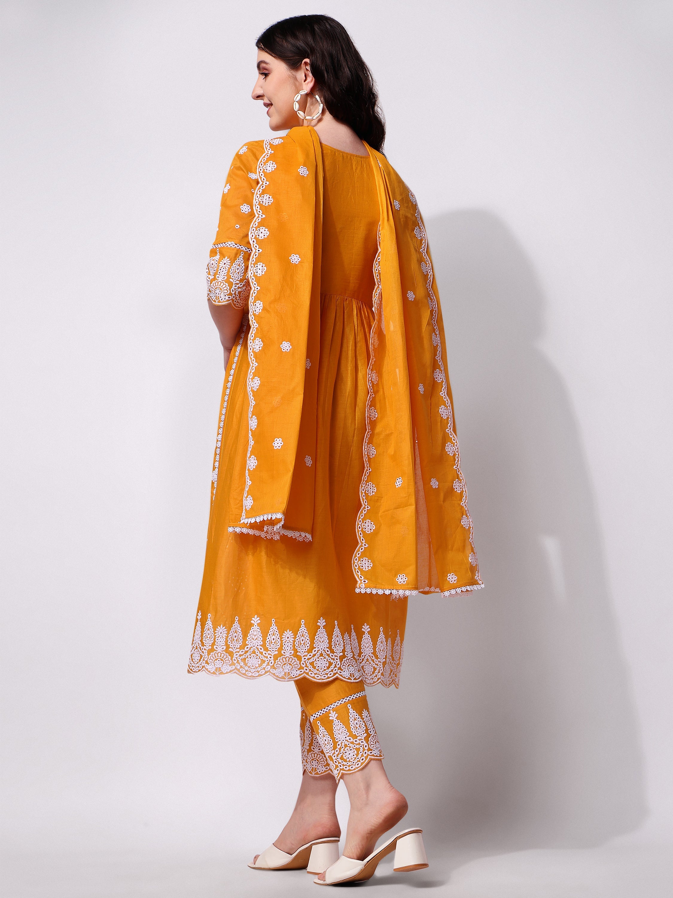 Nayra Cut Chikankari Embroidered Kurta With Pant And Dupatta Set, Multicolor - Hiral Fashion - Dista