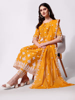 Thumbnail for Nayra Cut Chikankari Embroidered Kurta With Pant And Dupatta Set, Multicolor - Hiral Fashion - Dista