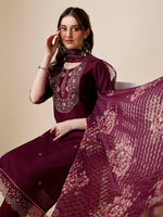 Thumbnail for Hand Embroidered Kurta With Pant And Organza Printed Dupatta Set, Multicolor - Hiral Fashion - Dista