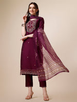 Thumbnail for Hand Embroidered Kurta With Pant And Organza Printed Dupatta Set, Multicolor - Hiral Fashion - Dista
