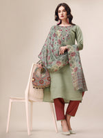 Thumbnail for Embroidered Kurta With Pant & Printed Dupatta Set, Multicolor - Hiral Fashion - Distacart