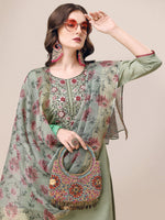 Thumbnail for Embroidered Kurta With Pant & Printed Dupatta Set, Multicolor - Hiral Fashion - Distacart