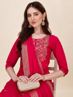 Thumbnail for Chanderi Hot Pink Kurta With Pant And Dupatta Set, Multicolor - Hiral Fashion - Distacart