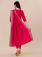 Thumbnail for Chanderi Hot Pink Kurta With Pant And Dupatta Set, Multicolor - Hiral Fashion - Distacart