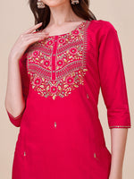 Thumbnail for Chanderi Hot Pink Kurta With Pant And Dupatta Set, Multicolor - Hiral Fashion - Distacart