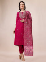 Thumbnail for Embroidered Silk Blend Kurta With Pant & Printed Dupatta, Multicolor - Hiral Fashion - Distacart