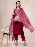 Thumbnail for Embroidered Silk Blend Kurta With Pant & Printed Dupatta, Multicolor - Hiral Fashion - Distacart