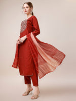 Thumbnail for Embroidered Kurta With Pant & Dupatta, Multicolor - Hiral Fashion - Distacart