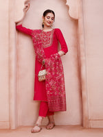 Thumbnail for Embroidered Kurta With Pant And Dupatta Set, Multicolor - Hiral Fashion - Distacart