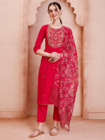 Thumbnail for Embroidered Kurta With Pant And Dupatta Set, Multicolor - Hiral Fashion - Distacart