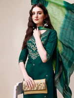 Thumbnail for Hand Embroidered Chanderi Kurta With Pant And Dupatta Set Premium, Multicolor - Hiral Fashion - Distacart