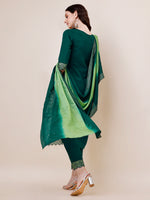 Thumbnail for Hand Embroidered Chanderi Kurta With Pant And Dupatta Set Premium, Multicolor - Hiral Fashion - Distacart