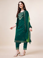 Thumbnail for Hand Embroidered Chanderi Kurta With Pant And Dupatta Set Premium, Multicolor - Hiral Fashion - Distacart
