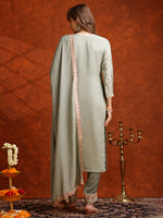 Thumbnail for Pakistani Embroidered Kurta With Pant & Embroidered Dupatta, Green - Hiral Fashion - Distacart