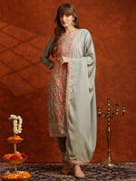 Thumbnail for Pakistani Embroidered Kurta With Pant & Embroidered Dupatta, Green - Hiral Fashion - Distacart