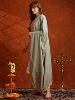 Thumbnail for Pakistani Embroidered Kurta With Pant & Embroidered Dupatta, Green - Hiral Fashion - Distacart