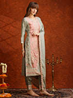 Thumbnail for Pakistani Embroidered Kurta With Pant & Embroidered Dupatta, Green - Hiral Fashion - Distacart
