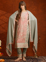 Thumbnail for Pakistani Embroidered Kurta With Pant & Embroidered Dupatta, Green - Hiral Fashion - Distacart