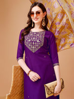 Thumbnail for Embroidered Kurta With Pant & Printed Organza Dupatta Premium, Multicolor - Hiral Fashion - Distacart