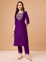 Thumbnail for Embroidered Kurta With Pant & Printed Organza Dupatta Premium, Multicolor - Hiral Fashion - Distacart