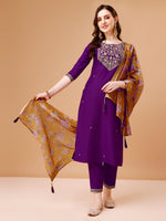 Thumbnail for Embroidered Kurta With Pant & Printed Organza Dupatta Premium, Multicolor - Hiral Fashion - Distacart