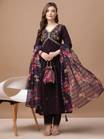 Thumbnail for Alia Cut Hand Embroidered Kurta With Pant & Dupatta Premium, Multicolor - Hiral Fashion - Distacart