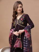 Thumbnail for Alia Cut Hand Embroidered Kurta With Pant & Dupatta Premium, Multicolor - Hiral Fashion - Distacart
