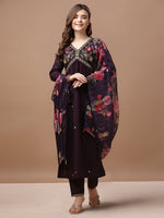 Thumbnail for Alia Cut Hand Embroidered Kurta With Pant & Dupatta Premium, Multicolor - Hiral Fashion - Distacart
