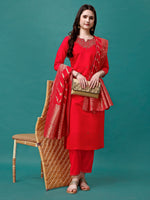 Thumbnail for Hand Embroidered Kurta With Pant & Banarasi Jacquard Dupatta Premium, Multicolor - Hiral Fashion - Distacart