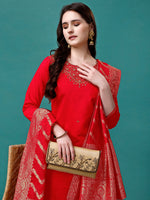 Thumbnail for Hand Embroidered Kurta With Pant & Banarasi Jacquard Dupatta Premium, Multicolor - Hiral Fashion - Distacart