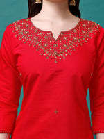 Thumbnail for Hand Embroidered Kurta With Pant & Banarasi Jacquard Dupatta Premium, Multicolor - Hiral Fashion - Distacart