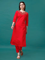 Thumbnail for Hand Embroidered Kurta With Pant & Banarasi Jacquard Dupatta Premium, Multicolor - Hiral Fashion - Distacart