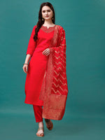 Thumbnail for Hand Embroidered Kurta With Pant & Banarasi Jacquard Dupatta Premium, Multicolor - Hiral Fashion - Distacart