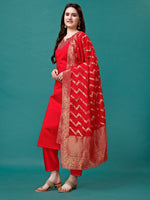 Thumbnail for Hand Embroidered Kurta With Pant & Banarasi Jacquard Dupatta Premium, Multicolor - Hiral Fashion - Distacart