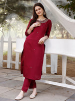 Thumbnail for Hand Embroidered Kurta With Pant & Banarasi Jacquard Dupatta, Multicolor - Hiral Fashion - Dista