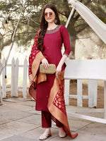 Thumbnail for Hand Embroidered Kurta With Pant & Banarasi Jacquard Dupatta, Multicolor - Hiral Fashion - Dista