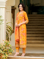 Thumbnail for Nyra Cut Embroidered & Printed Kurta With Pant & Dupatta, Mustard - Hiral Fashion - Dista