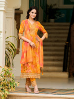 Thumbnail for Nyra Cut Embroidered & Printed Kurta With Pant & Dupatta, Mustard - Hiral Fashion - Dista