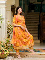 Thumbnail for Nyra Cut Embroidered & Printed Kurta With Pant & Dupatta, Mustard - Hiral Fashion - Dista