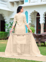Thumbnail for Hand Embroidered Banarasi Jacqauard Kurta With Pant & Embroidered Organza Dupatta, Cream - Hiral Fashion - Distacart