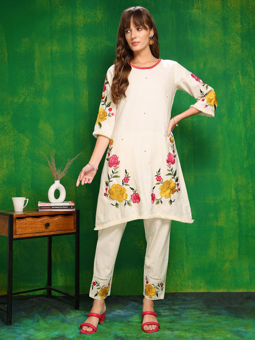 Versatile Embroidered Co Ords, Beige - Hiral Fashion