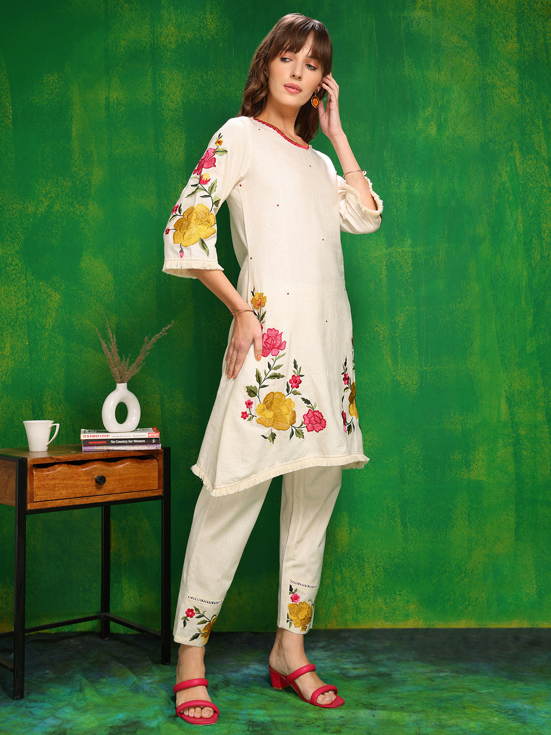 Versatile Embroidered Co Ords, Beige - Hiral Fashion