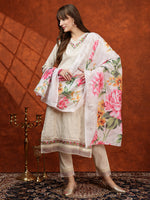 Thumbnail for Chikankari & Embroidered Kurta With Pant & Printed Dupatta, White - Hiral Fashion - Distacart