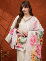 Thumbnail for Chikankari & Embroidered Kurta With Pant & Printed Dupatta, White - Hiral Fashion - Distacart