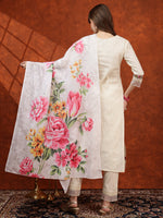Thumbnail for Chikankari & Embroidered Kurta With Pant & Printed Dupatta, White - Hiral Fashion - Distacart