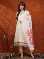 Thumbnail for Chikankari & Embroidered Kurta With Pant & Printed Dupatta, White - Hiral Fashion - Distacart