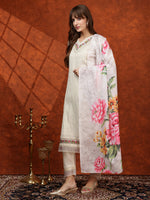 Thumbnail for Chikankari & Embroidered Kurta With Pant & Printed Dupatta, White - Hiral Fashion - Distacart