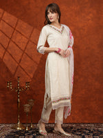 Thumbnail for Chikankari & Embroidered Kurta With Pant & Printed Dupatta, White - Hiral Fashion - Distacart