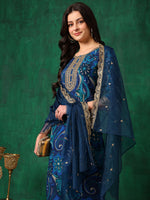Thumbnail for Sequined Embroidered & Printed Kurta With Pant & Embroidered Dupatta, Blue - Hiral Fashion - Distacart